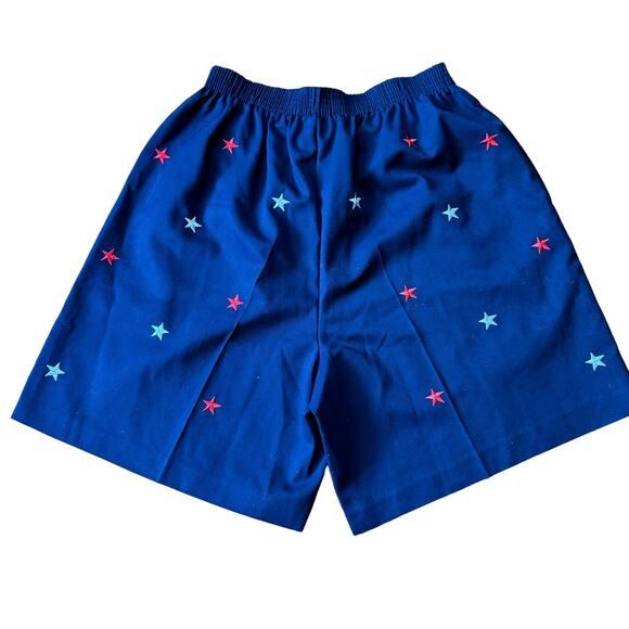 BonWorth VINTAGE navy blue High elastic waist shorts‎ embroidered Stars MEDIUM - Picture 2 of 4